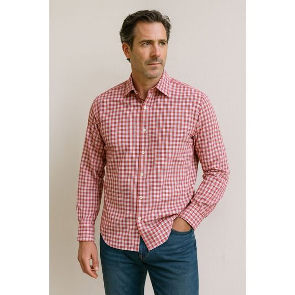 BILLY REID Red Check Gingham Long Sleeve 100% Cotton Shirt   Mens Size XL - Picture 1 of 8